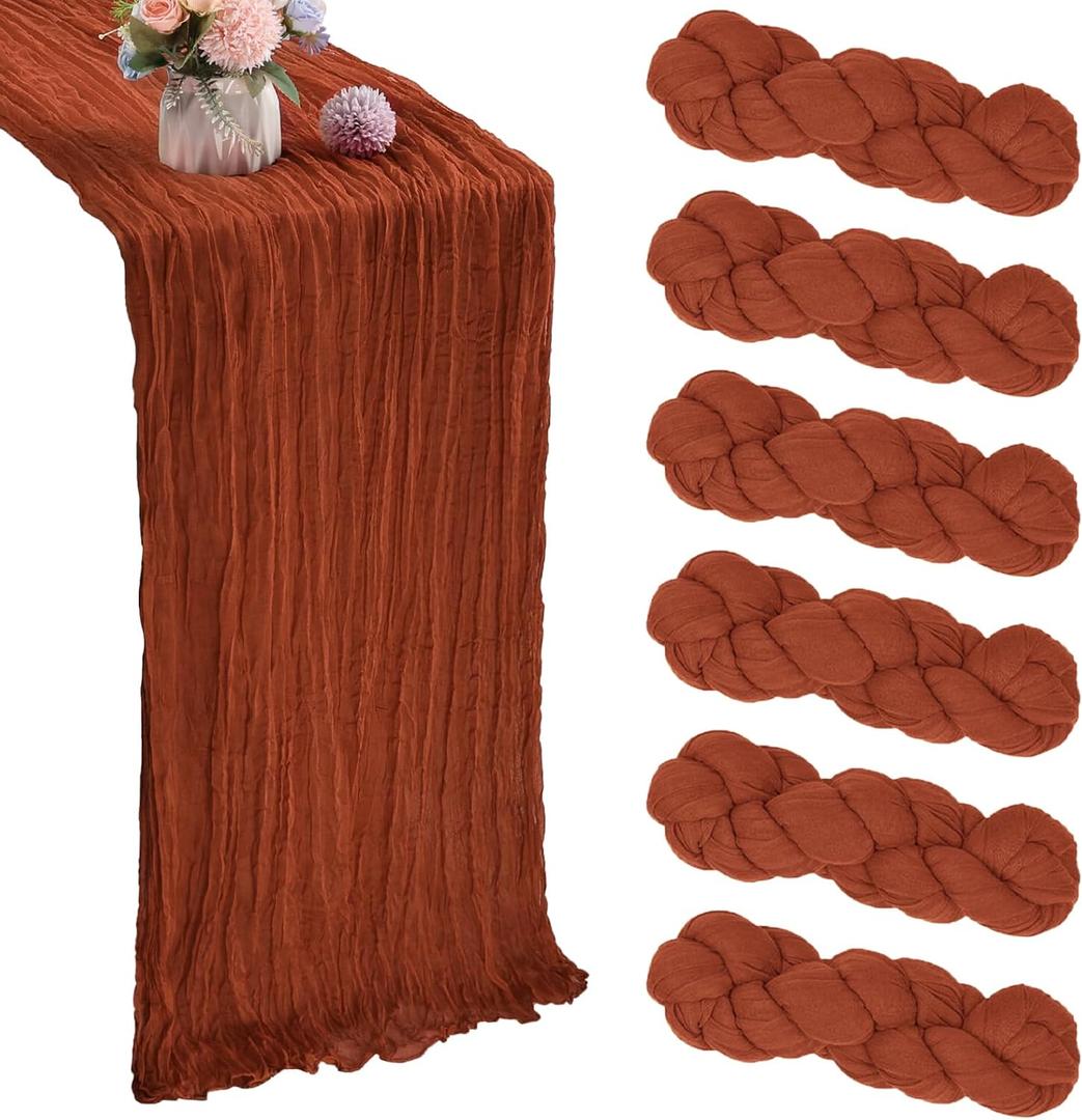 6 Pack Terracotta Cheesecloth Table Runner 35x120 Inch Gauze Rustic Boho Burnt Orange 10FT Cheese Cloth Table Runner for Wedding Party Decor Baby Shower Decoration