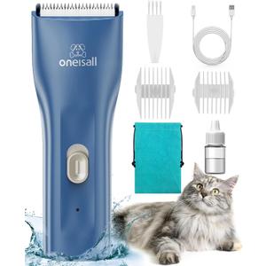 oneisall Pet Clipper for Cat Matted Hair, Pet Shaver for Cats Quiet Pet Clippers Waterproof Cordless Cat Clippers for Matted Hair Long Hair with Storage Bag (Blue) (Standard)