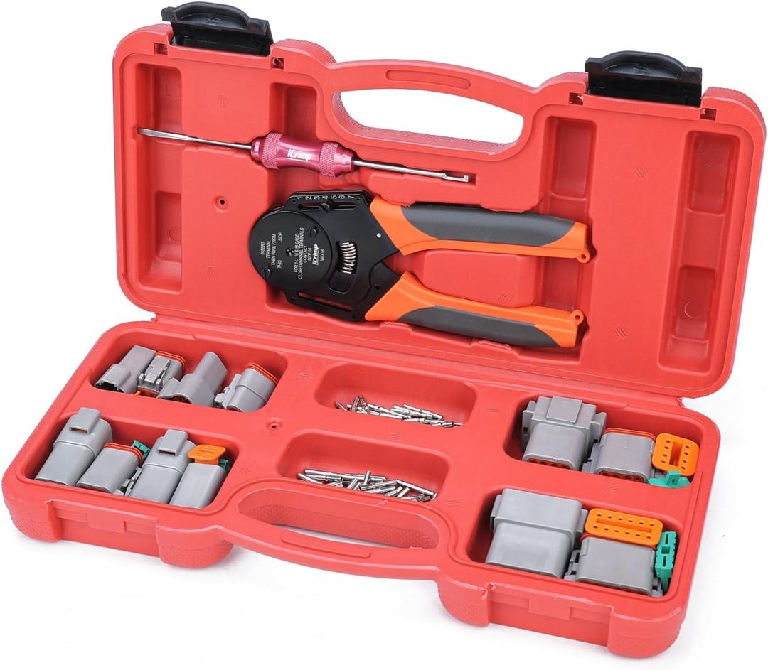 iCrimp PC-IWD16 Deutsch Crimping Tool Kit with Deutsch Crimper for AWG 14-18 Solid Contacts, DT Connectors in 2,3,4,6,8 and 12 Pin Configurations, 105 Pieces Automotive Electrical Wiring Tool Kit