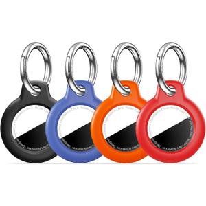 MOLOSLEEVE [4 Pack Case for AirTag 2nd Gen (2026) & 1st Gen, Holder Anti-Scratch Protective Cover for Air Tags, Men's Women's Keyrings & Keychains for Keys, Luggage, Black/Blue/Orange/Red