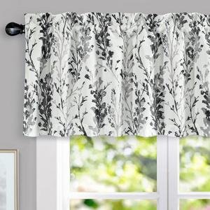 DriftAway Blackout Black and White Curtain Valances 18 Inch for Kitchen Windows Bathroom Living Room Bedroom Rod Pocket Farmhouse Floral Short Window Treatment Topper 1 Panel