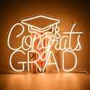 Congrats Grad LED Neon Sign, Graduation Party Decor, 16.5×12.6 Inch Warm White Grad Light Up Letters, Adjustable Congrats Graduation Sign, Dorm Room Backdrop, Celebration Gift for Class