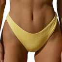 BERLOOK Women's Ribbed Tie Reversible Bikini Bottom Adjustable Hipster Full & High Cut Swimsuit, Yellow, XL