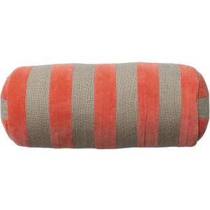 Creative Co-Op Cotton Velvet and Jute Bolster Pillow with Stripes, Pink and Grey