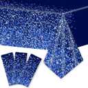 3pcs Blue Silver Tablecloths Denim and Diamonds Party Decorations Navy Blue and Silver Tablecloth Disposable Plastic Royal Confetti Rectangle Table Cover for Birthday Wedding Party Decor Supplies