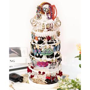 17Dec 6 Tier Rotating Jewelry Organizer Stand, 230 Holes Earring Holder Organizer for Women Girls, Spinning Earring Tree with Ring Holder, Wide Base for Bracelets Watches Lipstick