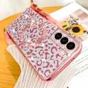 Fiyart Designed for Samsung Galaxy S21 Case,Compatible with MagSafe Cheetah Print Plating Camera Protection Clear Magnetic Glitter Leopard for Women Girls Phone Bumper 6.1"-Pink