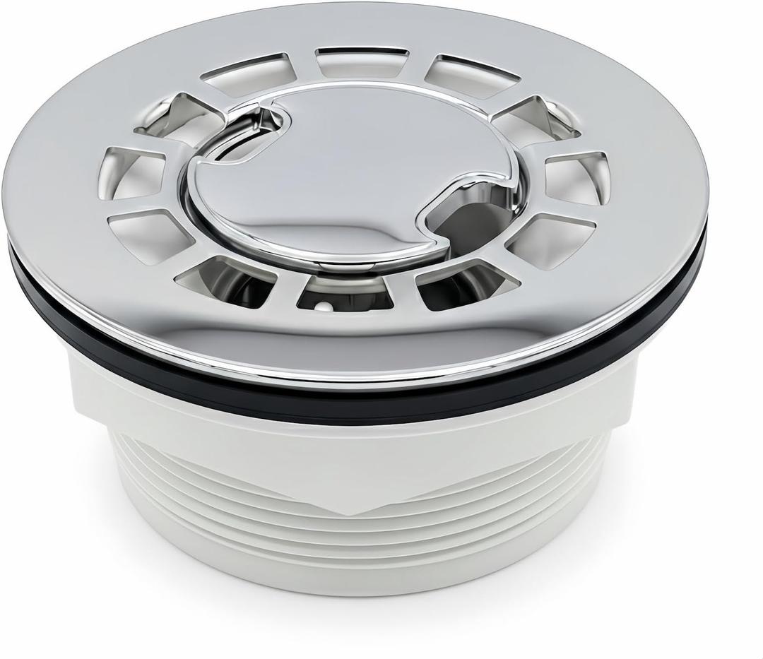 No-Caulk 2 Inch Shower Drain Kit with Lift-Out Hair Catcher for Shower Pan, Round Shower Floor Drain with 4-1/4" 304 Stainless Steel Grid Strainer Cover, for Bathroom