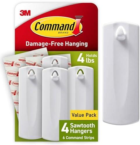 Command Sawtooth Picture Hangers, 12 Frame Hangers and  Command Strips, Damage-Free Hanging Sawtooth Frames, No Tools Wall Hooks for Christmas Decorations, Holds up to 4 lb