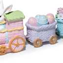 Hodao Easter Bunny Train Figurine, Woven Look Spring Table Decor with Eggs and Carrots, Bamboo-Style Easter Decoration for Home, Mantel, Shelf & Farmhouse Spring Display (Multicolor-3)