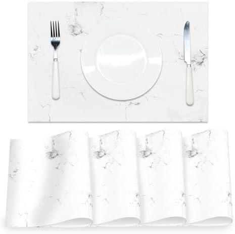 Marble Printed Placemats Set of 4 White Grey Elegant Marbling Place Mats Washable Rectangular Table Mats for Party Home Kitchen Restaurant Dining Table Decor, 12x18 Inch