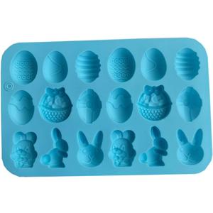 Easter Silicone Moulds Chocolate Mold, Easter Molds Easter Silicone Chocolate Moulds 18 Cavity Egg, Bunny, Rabbit Head, Basket Shapes Molds for DIY Chocolate Candy Jelly
