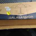 GALAXARMOR 15ft Large Patio Umbrellas with Solar Lights, Outdoor Double-Sided Market Rectangle Umbrella with 120 PCS LED Lights, Beige (With Base)