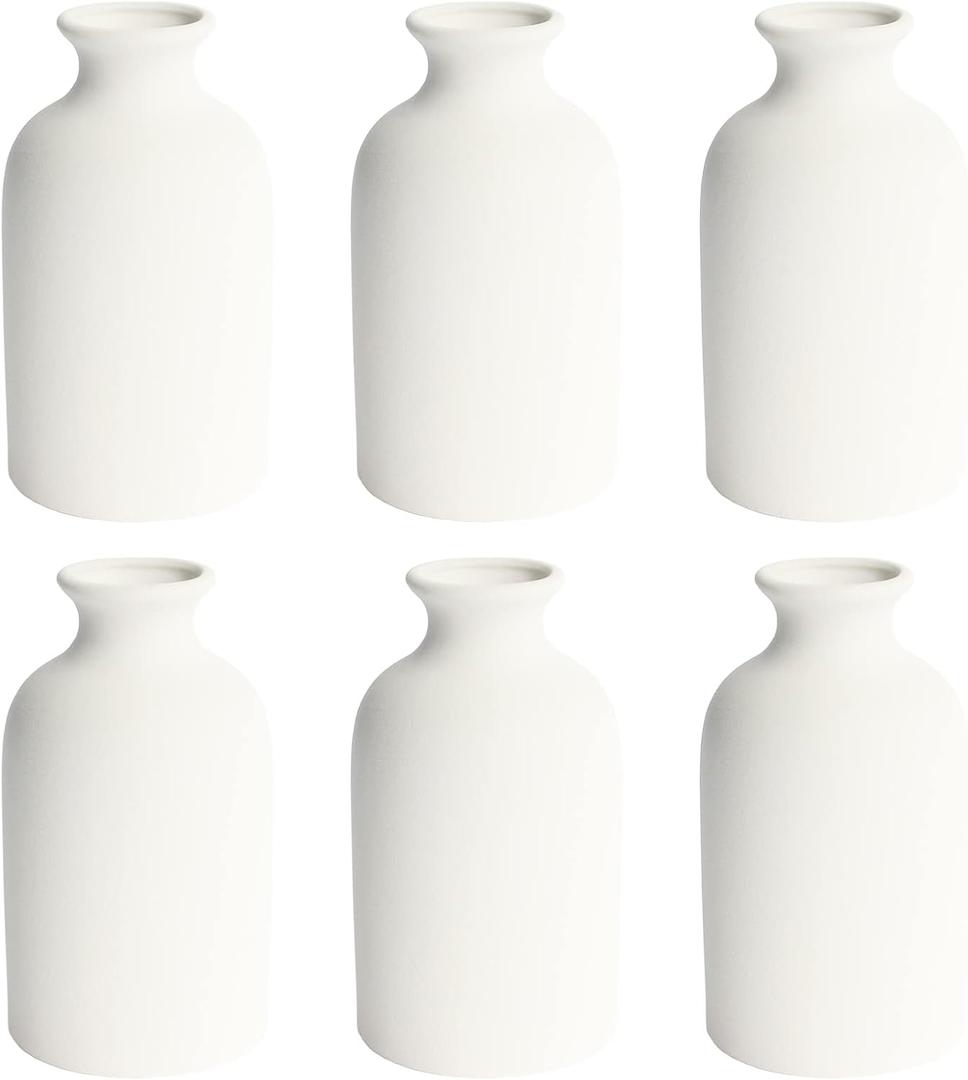 YANLING 6 Pack White Vase Small Ceramic Vases for Decor, White Vases for Flowers Boho Home Decor, Pampas Grass Dried Flowers Vases