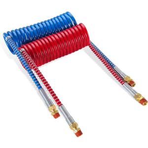 Air Brake Line Hose Coil Assembly Coiled Set 15 FT Air Lines Red Blue Hoses for Semi Truck Tractor Trailer,1/2" NPT DOT Fittings (15' Length x 12" Tractor Lead)