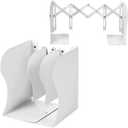 Metal Bookends for Heavy Books, Sturdy Book Stopper to Hold Books Heavy Duty, Adjustable Book Ends for Office & School (White)