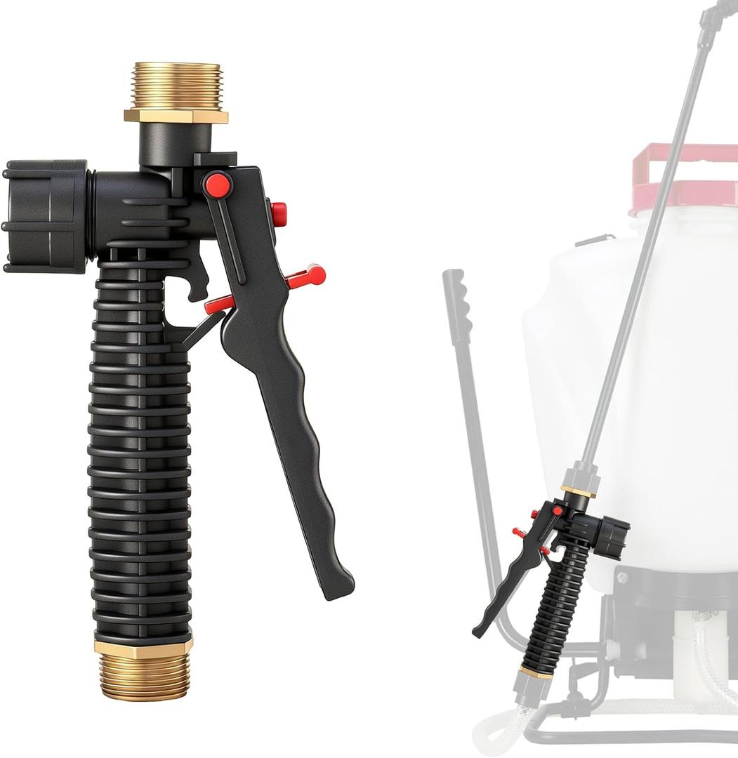 Feekoon Shut Off Assembly Compatible with Chapin Backpack Sprayers, Trigger Sprayer Handle with 1 Inch Thread Brass Adapter, Shut Off Valve Replacement for Home Gardening, Landscaping, Cleaning