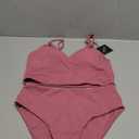 ZAFUL Women Tankini Set, Ribbed High Cut Surplice Swimsuit Bathing Suit with Spaghetti Straps (Small, 0-pale Violet Red-surplice)
