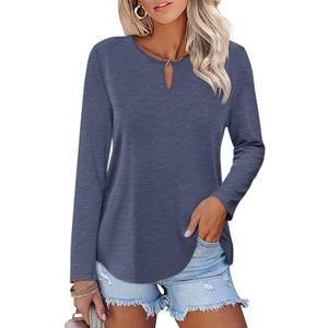 ORANDESIGNE Women's Long Sleeve Shirts Casual Fall Ladies Tunics Tops (XX-Large, Navy)