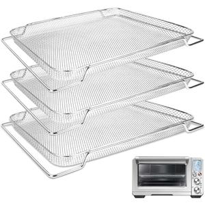 Air Fryer Basket for Breville Smart Oven Air Fryer Pro, 3PCS Steel Mesh Dehydrate Baking Microwave Oven Baskets Accessories Tray for Basket BOV900 and BOV950 Toaster (16.5"D x 11.8"W x 0.5"H)