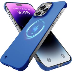 GRECAZO Magnetic Slim Case Fit for iPhone 14 Pro Max Phone Case 6.7"(2022) Ultra-Thin Lightweight Durable Frameless Matte Hard MagSafe Cover Case with Pull Ring Shockproof Non Slip Rope-Blue