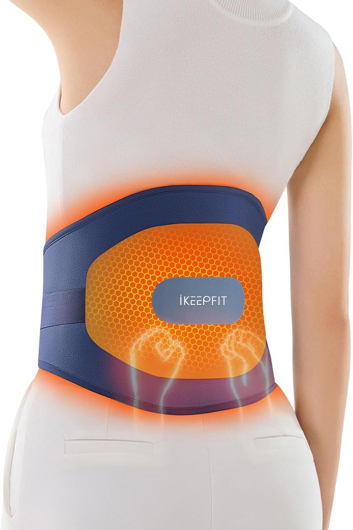 IKEEPFIT Portable Heating Pad for Back, Cordless Wearable Heat Belt with Massager for Lower Back Pain Relief, Battery Powered 8000 mAh Rechargeable, MAXwarm 3.0, Gift for Women Men 90-310 lbs