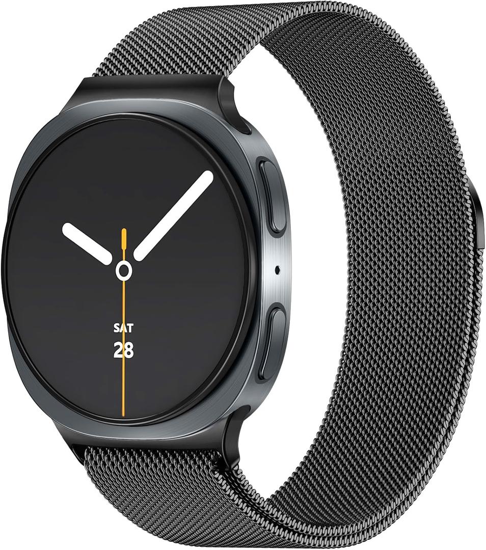 JKD Metal Band Compatible with Samsung Galaxy Watch 8 Band 40mm 44mm/Watch 8 Classic Band 46mm, Soft Stainless Steel Mesh Loop Magnetic Clasp Wristbands Women Men for Galaxy Watch 8/8 Classic 2025 (Black)