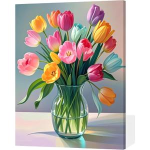ACANDYL Tulip DIY Paint by Numbers Kit for Adults Paint by Numbers Beginner Canvas Painting by Number DIY Acrylic Oil Painting on Canvas Arts Craft Decoration Flower 16x20 Inch