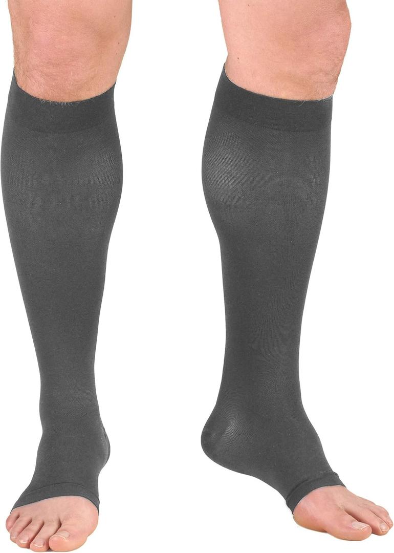 Truform 20-30 mmHg Compression Stockings for Men and Women, Knee High Length, Open Toe, Gray, Large (Large (1 Pair))