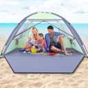 Happy Travel Beach Tent Sun Shelter for 3/4/5/6/7/8 Person, Portable UPF 50+ UV Protection Beach Shade Canopy for Family & Baby, Lightweight & Easy Setup Beach Cabana with 3 Ventilation Mesh Windows (Swans Down)