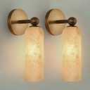 Alabaster Wall Sconce with Solid Brass, 12.4 Inches, Set of 2, 12.4 Inches-2 Pack