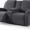 VANSOFY Recliner Loveseat Cover with Middle Console Stretch Reclining Sofa Slipcover for 2 Seat Jacquard Reclining Couch Sofa Covers Furniture Protector with Elastic Straps Bottom (Dark Gray)