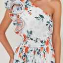 ZESICA Women's 2026 Summer Floral Sleeveless Maxi Dress Ruffle One Shoulder High Waist Boho Beach Wedding Guest Long Dresses (White, Small)