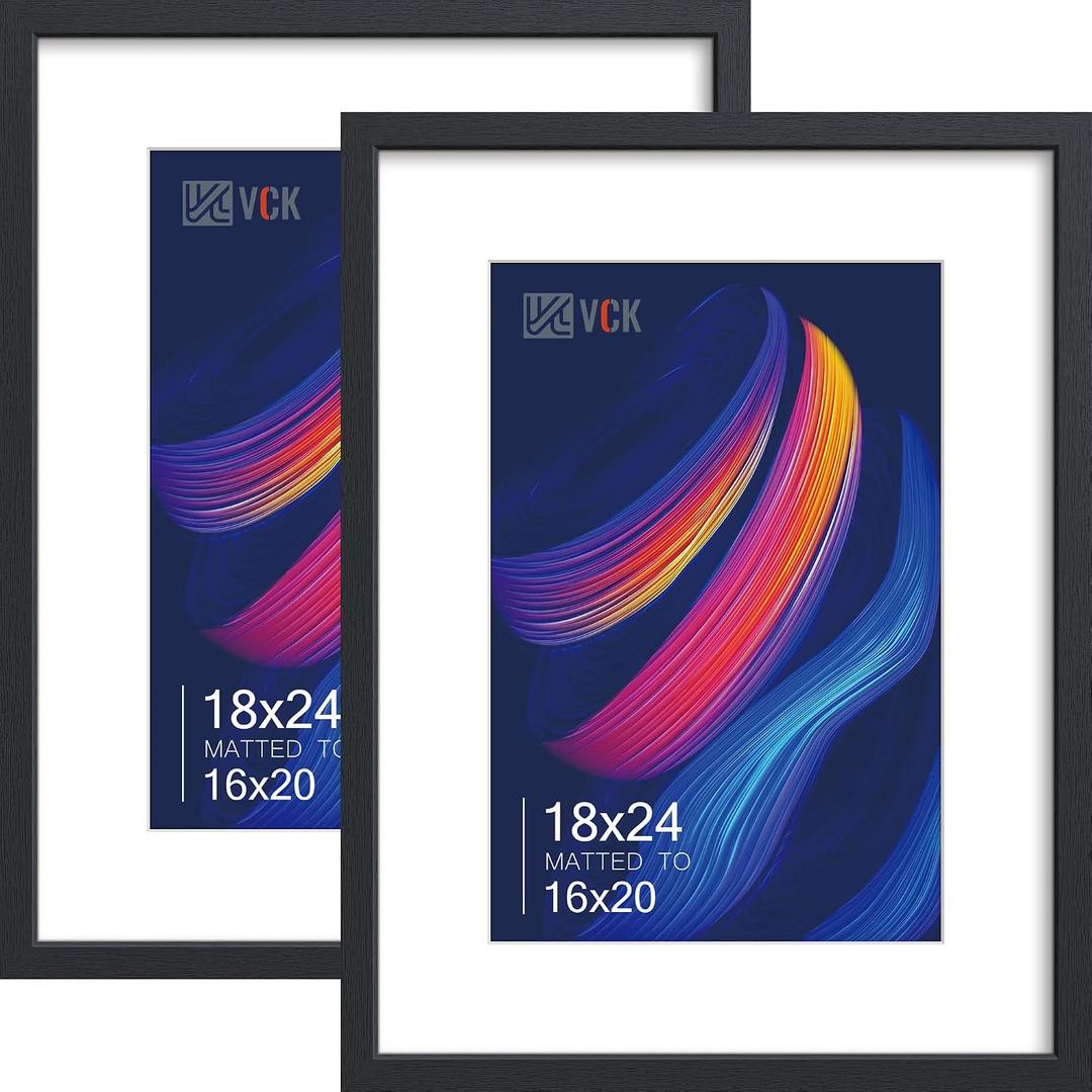 18x24 Frame 2 Pack, Black Wood, 16x20 Mat, for Concert Poster
Acid-Free Mat, HD Plexiglass, Vertical or Horizontal Wall Mount Display, for Gallery Wall, Photos, Poster, and Living Room