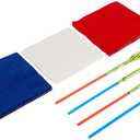 Perfect Stix are White and Blue Cocktail Napkins Two ply-25 each. Includes 25 Each Red and Blue Palm Flex Straws