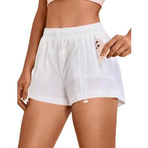 Blooming Jelly Athletic Shorts for Women High Waisted Running Shorts Zip Pocket Gym Elastic Workout Quick Dry Sporty (White, M)