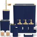 Bathroom Accessory Set - Bathroom Set, 12PC Bathroom Accessories Set, Navy Blue Bathroom Accessories Set, Mini Trash Can, Toilet Brush, Trash Can & Soap Dispenser