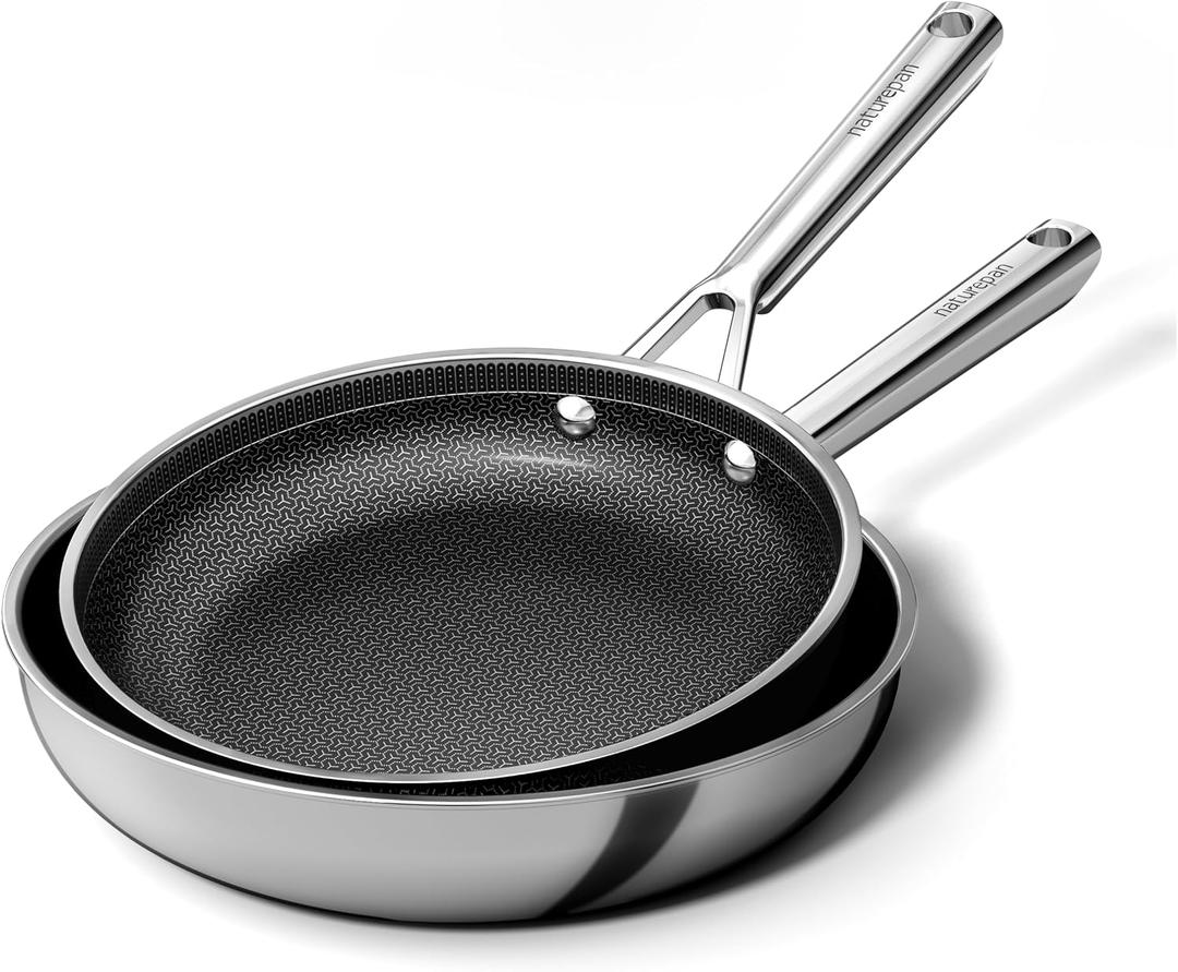 DiamondTitan Hybrid Frying Pan Set 2 Piece (9.5+11 inch), NonStick Ceramic Pan Skillet, PTFE/PFAS/PFOA-Free, Oven-Safe, Dishwasher Safe with Stay Cool Handle