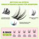 KEYYOU Fairy Angel Lash Clusters Manga Lash Extension C Curl 144Pcs Eyelash Extension Wispy Natural Invisible Band Lash with Waterproof DIY Lash Extension at Home(Angel-C-8-18MIX)