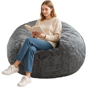 Bean Bag Chair Cover Without Filler,Round Soft Fluffy PV Velvet Washable Bean Bag Lazy Sofa Bed Cover for Adults,Living Room Bedroom Furniture Outside,3ft Dark Grey(No Filler)
