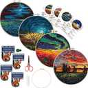 Maydear 4 Pack Embroidery Starter Kit with Pattern, Stamped Cross Stitch Kits for Beginners Adults with Embroidery Hoop and Instructions, Hand Embroidery Kit (Embroidery kit flower2) (blue)