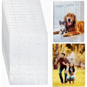 Tlence 24 Sets Blank Sublimation Puzzle, A5 Size 20 Pieces White Jigsaw Puzzles, Heat Press Thermal Transfer Puzzle Bulk, DIY Custom Printing Craft Arts for Handmade Supplies Party Decorating