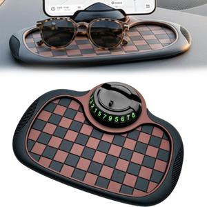 3-in-1 Car Dashboard Anti-Slip Mat, 360 Rotatable Phone Holder with Temporary Parking Number, Universal Fit Non-Slip Pad for Car/SUV, Washable Reusable (Brown, 1PC)