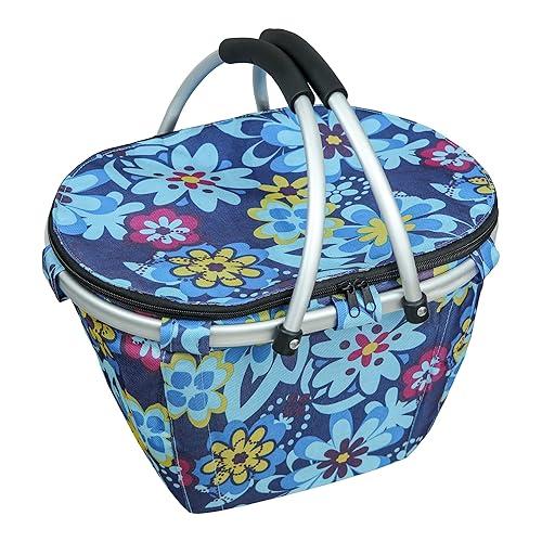LIQING 25L Picnic Basket Insulated and Leak-Proof Two Handles Foldable and Easy to Carry with 4 Built-in Support Bars for Grocery Shopping, Camping, picnics and Road Trips