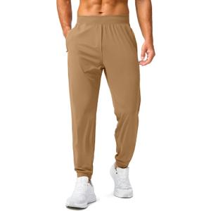 Soothfeel Men's Joggers with Zipper Pockets Golf Joggers Lightweight Sweatpants Athletic Workout Pants for Men Track, Size 32S (Dark Khaki)