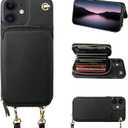 Bocasal Crossbody Wallet Case for iPhone 12/12 Pro, RFID Blocking Leather Purse Case with Card Holder, Protective Handbag Flip Cover with Zipper Wrist Strap Lanyard for Women 5G 6.1 Inch (Black)
