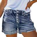 Pink Queen Women's High Waisted Denim Shorts Casual Ripped Summer Hot Short Jeans Frayed Distressed Jeans Shorts with Pockets L