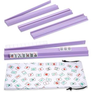 Mahjong Racks with Pushers, Purple Wooden American Mahjong Tile Pushers and Racks Set of 4, with White Printed Mahjong Racks Drawstring Bag, Mahjong Accessories (19.68 Inches), 19.68" L x 2.55" W x 1.06" H