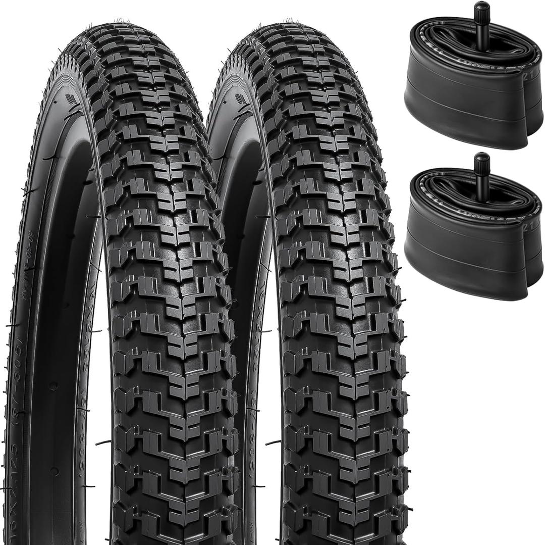 YUNSCM 2-PCS 14"/16"/20" Kid Bike Tires 14x2.125 16x1.95/2.125 20x2.125 and Heavy Duty Bike Tubes Schrader Valve Compatible with Road Bike 14/16/20 x 1.95/2.0/2.10/2.125 Bicycle Tires and Tubes