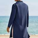Runcati Mens Kaftan Thobe Textured Henley Shirt Long Sleeve Robe Casual Muslim Gown Shirt (Blue) M